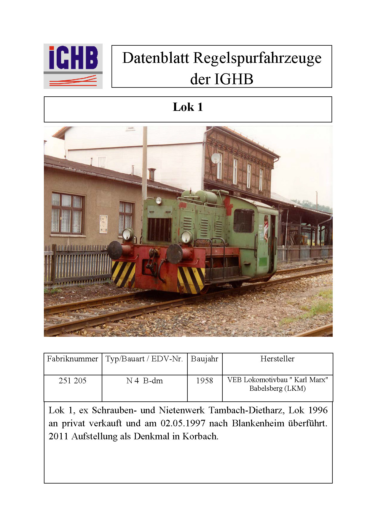 Datenblatt der Lok 1