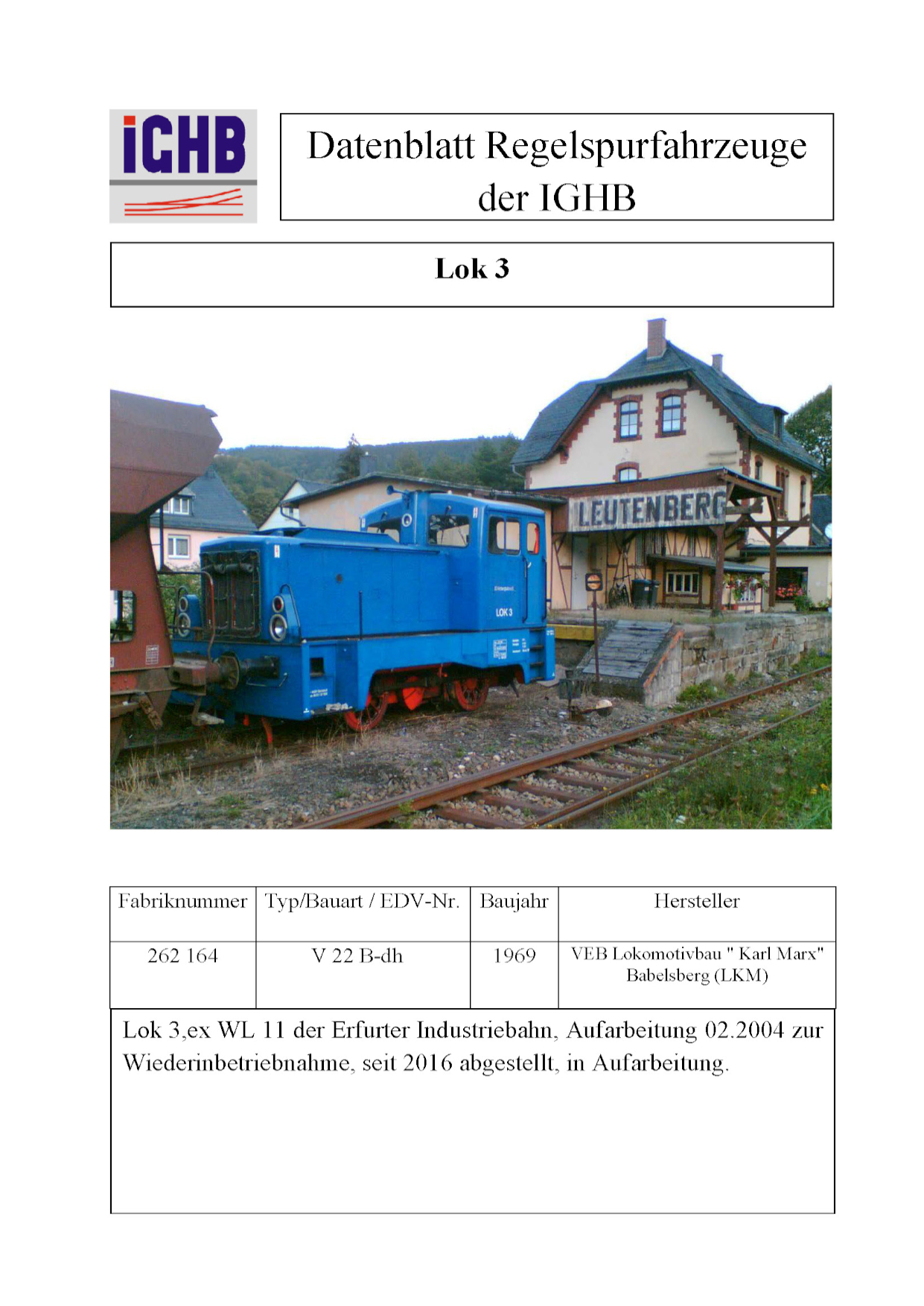 Datenblatt der Lok 3