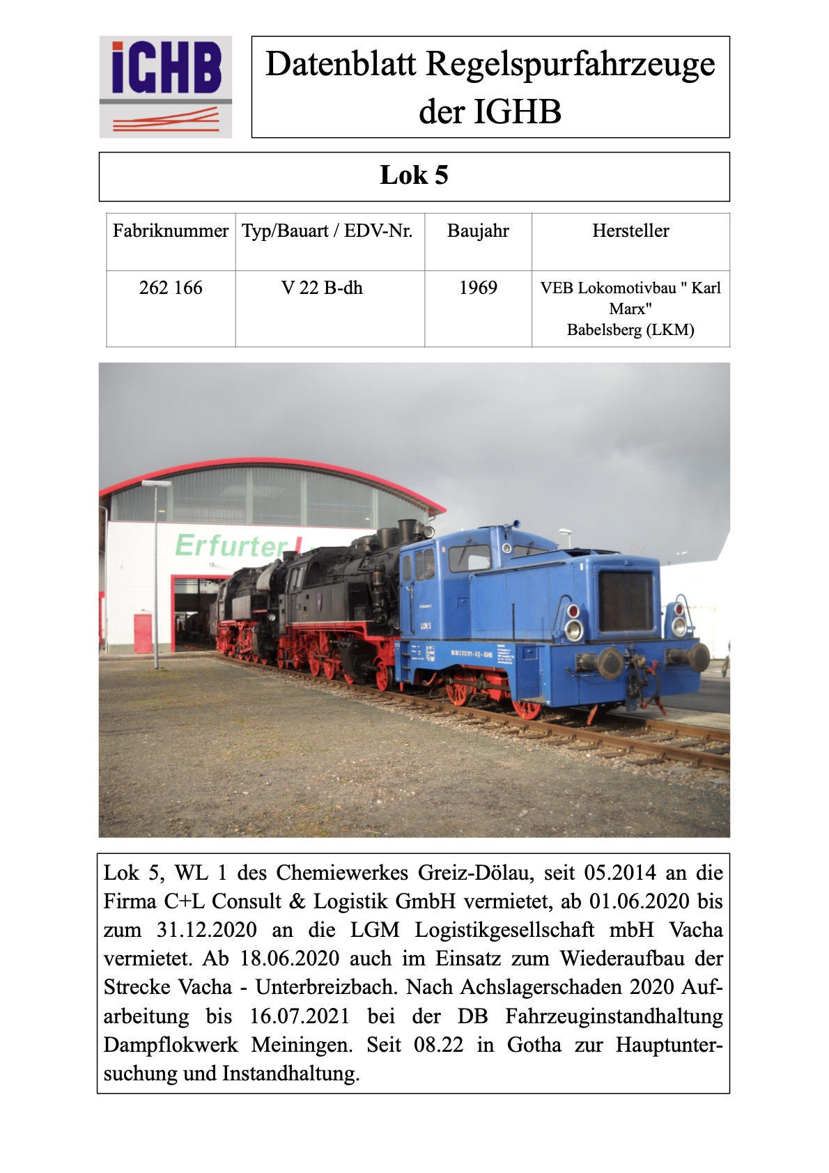 Datenblatt der Lok 5