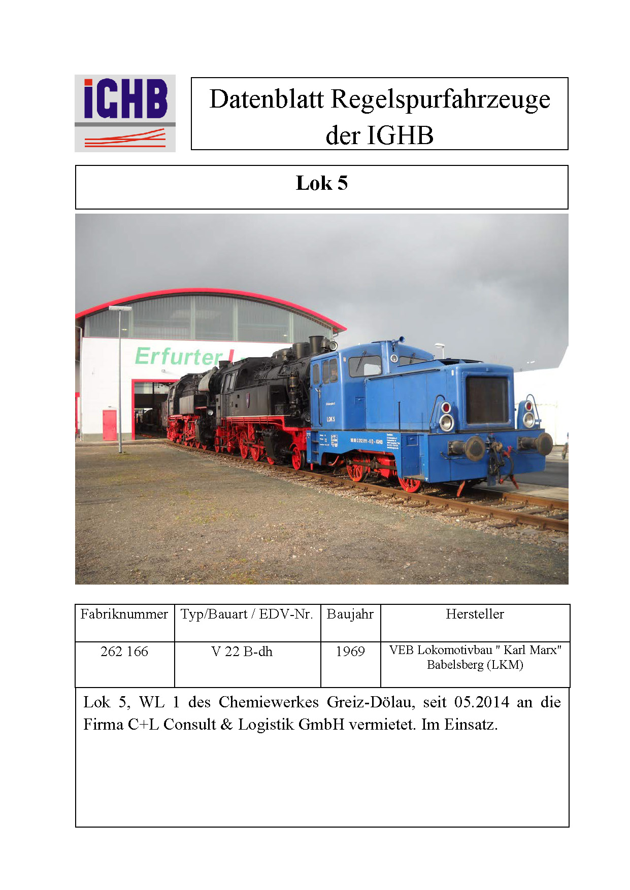 Datenblatt der Lok 5