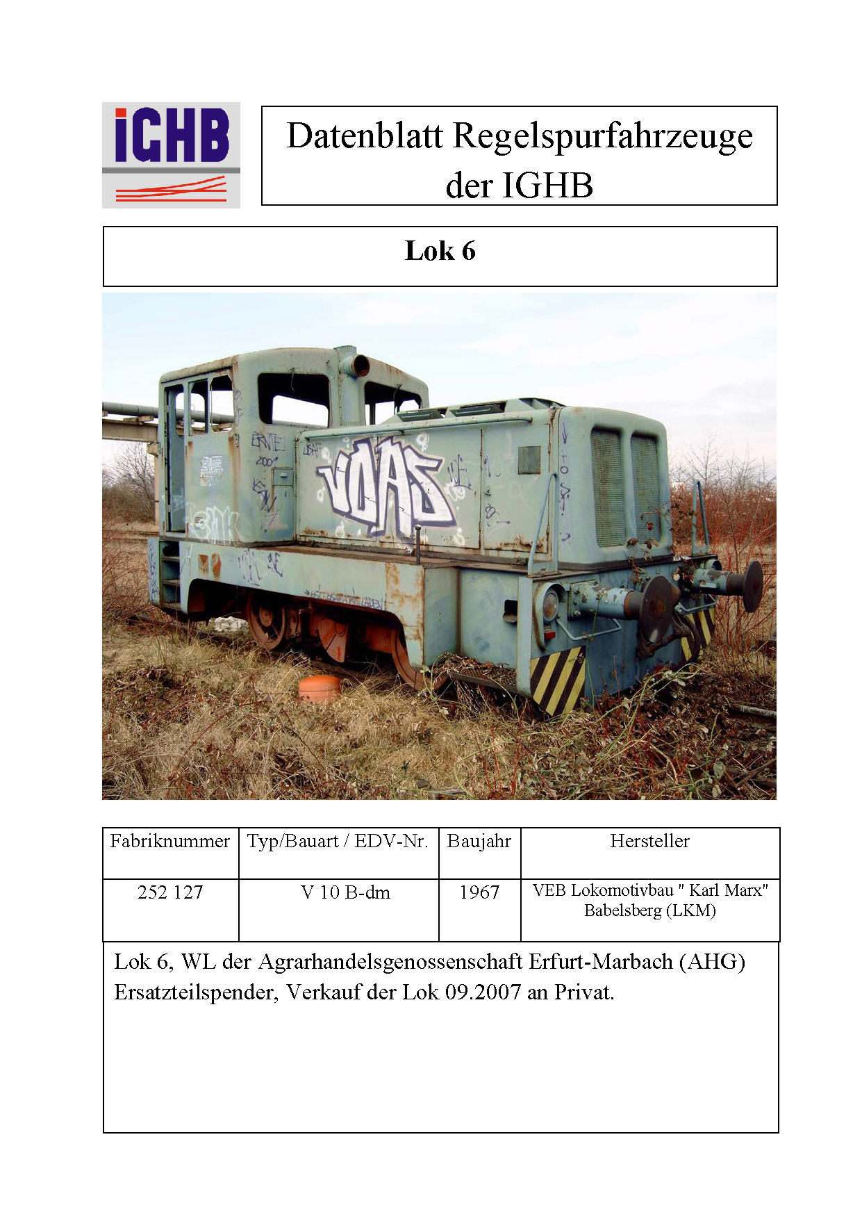 Datenblatt der Lok 6