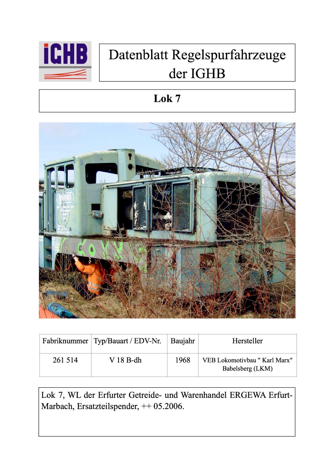 Datenblatt der Lok 7