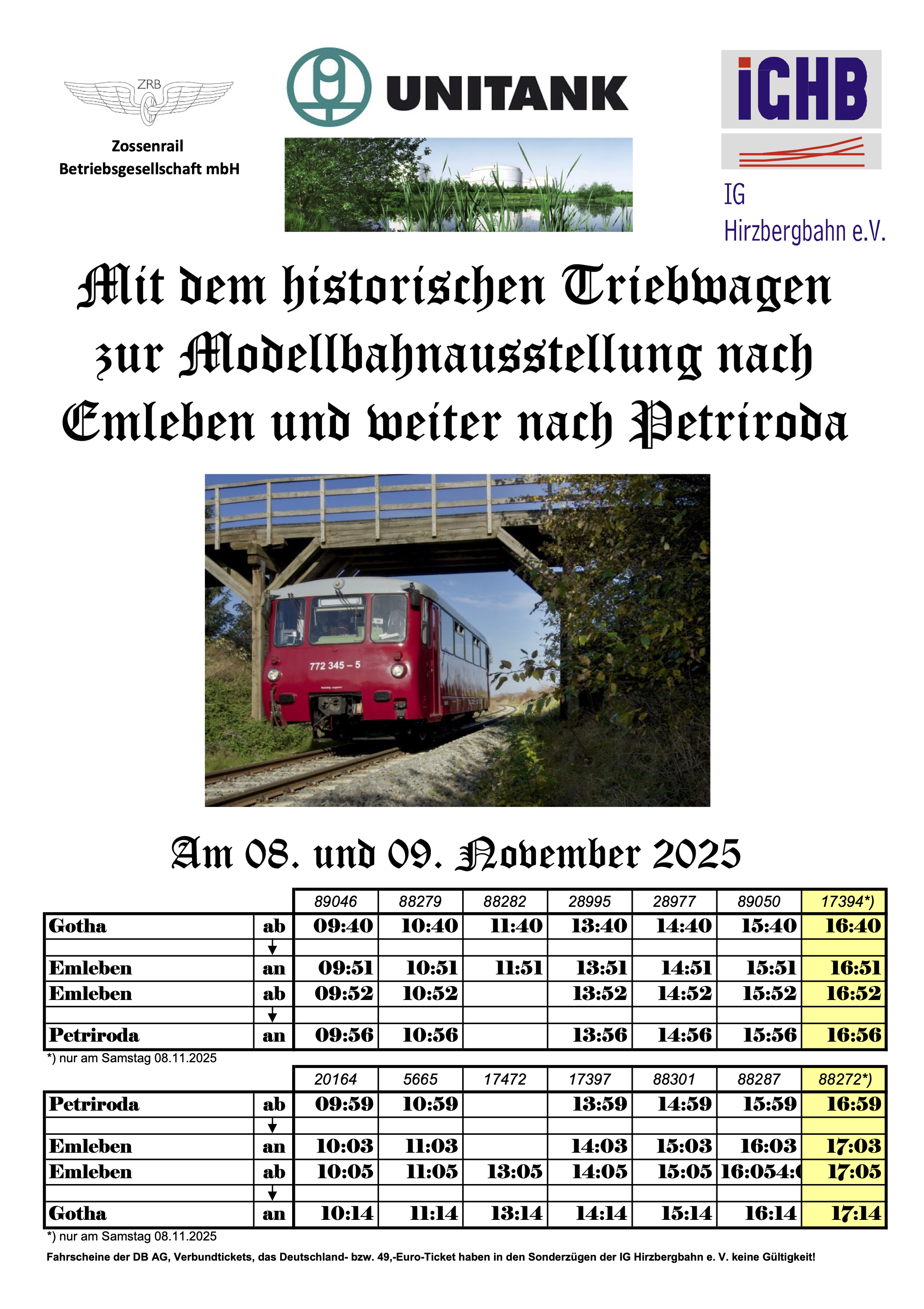 Fahrplan Sonderfahrten